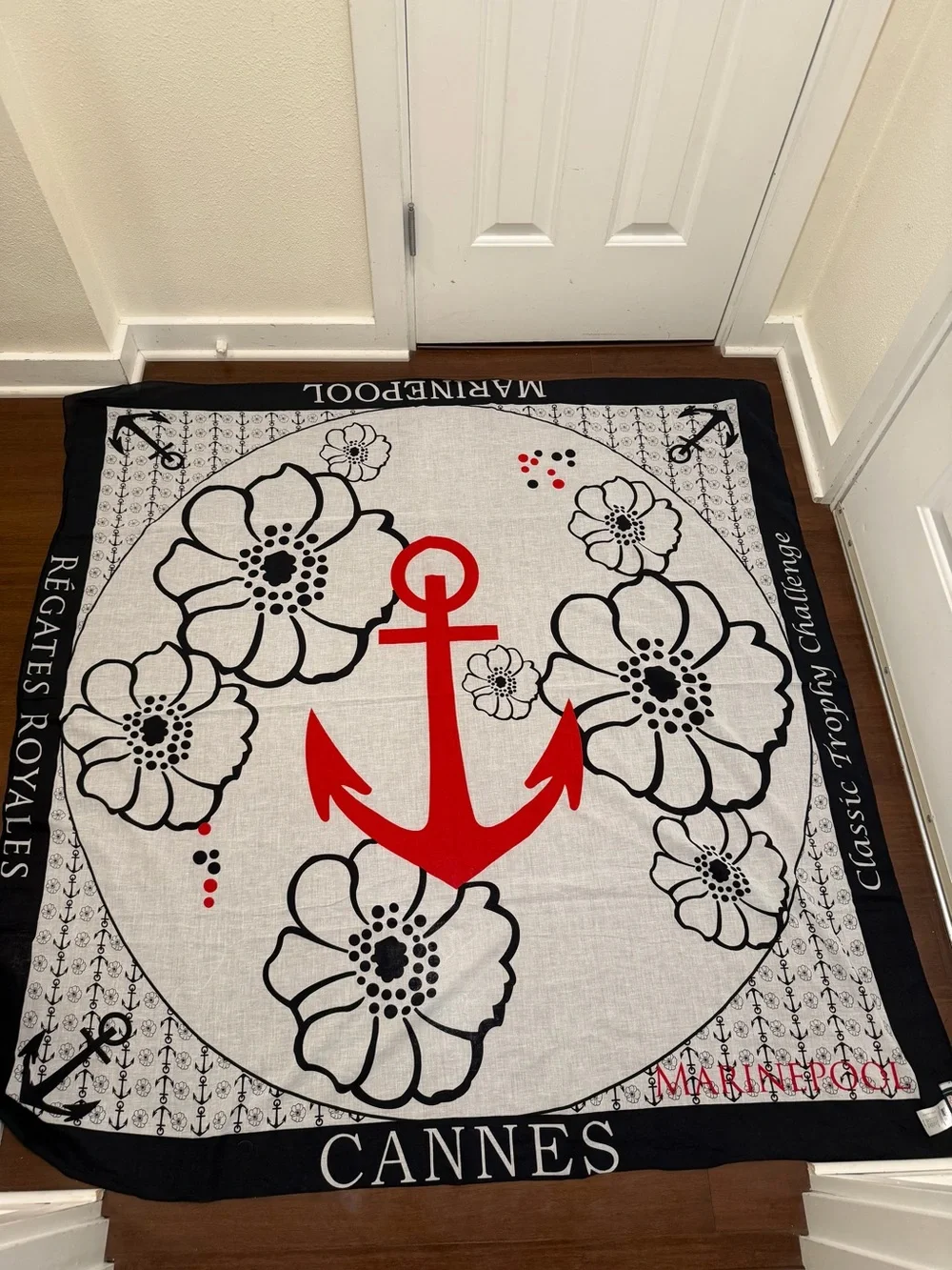 Marinero Cannes Red Anchor Floral Scarf Wrap